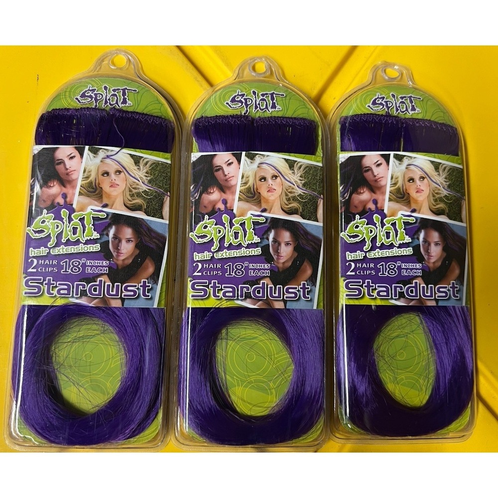 Lot of 3 Splat Original Hair Extension Purple Stardust Clip-In 18 Inch Sealed